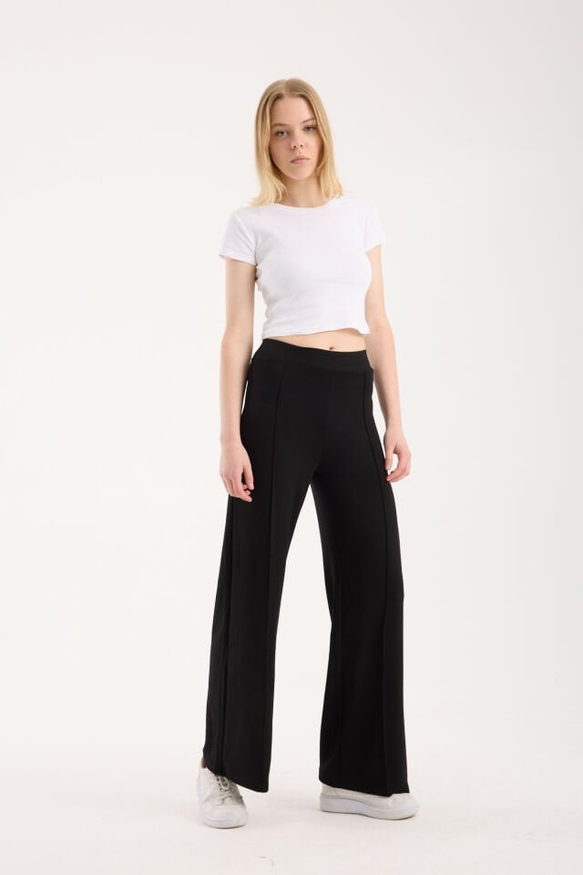 Kadın Dökümlü ve Dokulu  Alt Ön Dikişli Esnek Eşofman Altı XL - SİYAH