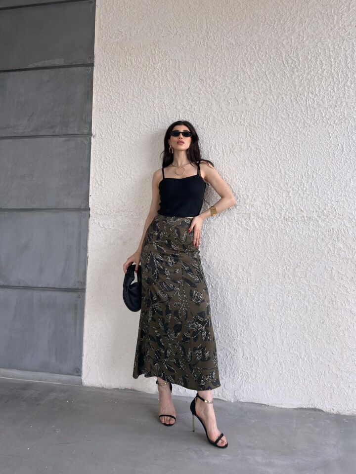 Kadın Uzun Desenli Saten Etek L - KOD-15