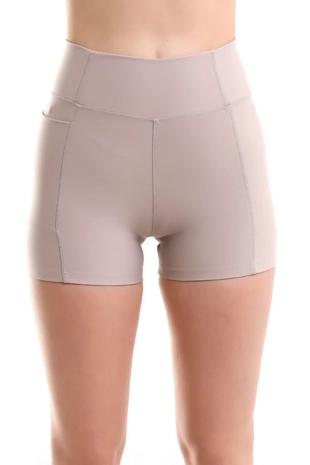 Kadın Sıkıştırıcılı Cepli Korse Kumaş Taytlı Şort XL - BEJ