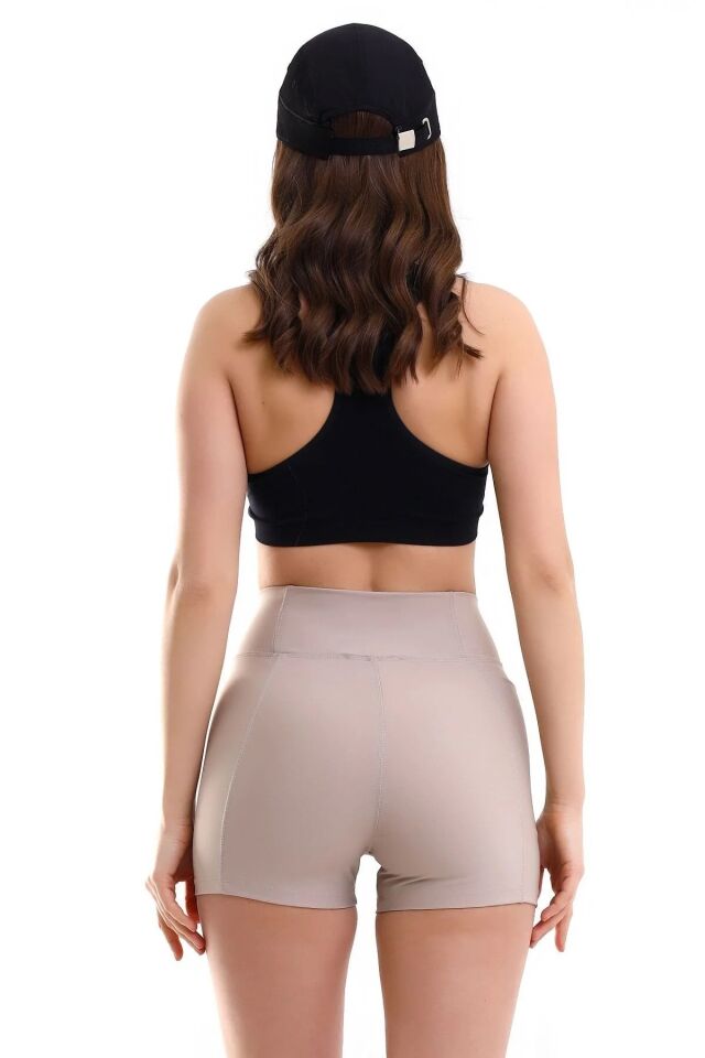 Kadın Sıkıştırıcılı Cepli Korse Kumaş Taytlı Şort XL - BEJ