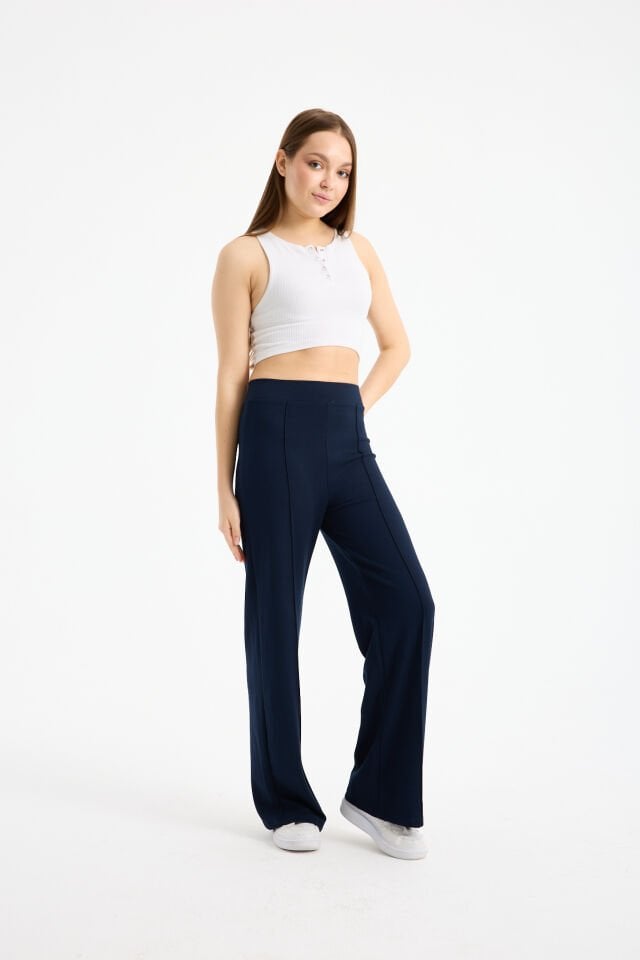 Kadın Dökümlü ve Dokulu  Alt Ön Dikişli Esnek Eşofman Altı 2298 XL - KOYU LACİVERT