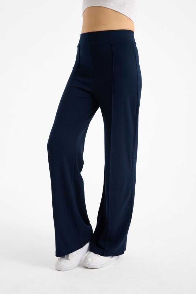 Kadın Dökümlü ve Dokulu  Alt Ön Dikişli Esnek Eşofman Altı XL - KOYU LACİVERT