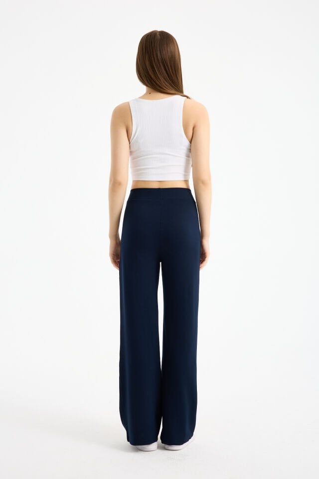 Kadın Dökümlü ve Dokulu  Alt Ön Dikişli Esnek Eşofman Altı 2298 XL - KOYU LACİVERT