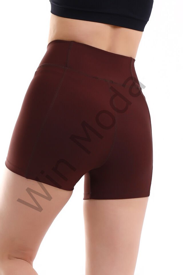 KADIN CEPLİ TAYT ŞORT  KORSE KUMAŞ SIKILAŞTIRICI ŞORT TAYT /SPORTS TIGHTS SHORTS XL - KAHVE