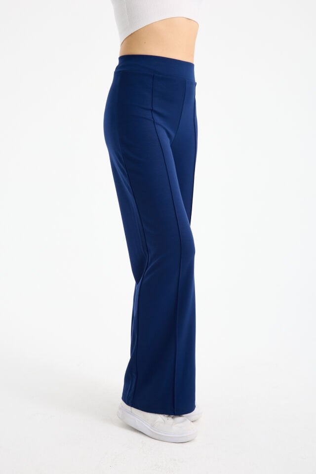 Kadın Dökümlü ve Dokulu  Alt Ön Dikişli Esnek Eşofman Altı XL - AÇIK LACİVERT