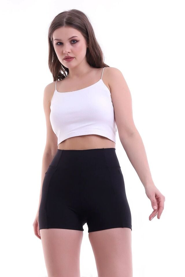 Kadın Sıkıştırıcılı Cepli Korse Kumaş Taytlı Şort XL - SİYAH