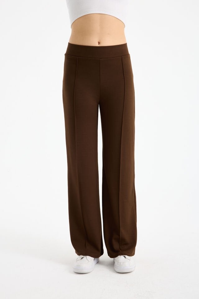 Kadın Dökümlü ve Dokulu  Alt Ön Dikişli Esnek Eşofman Altı 2298 XL - KAHVERENGİ