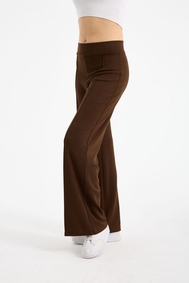 Kadın Dökümlü ve Dokulu  Alt Ön Dikişli Esnek Eşofman Altı 2298 XL - KAHVERENGİ