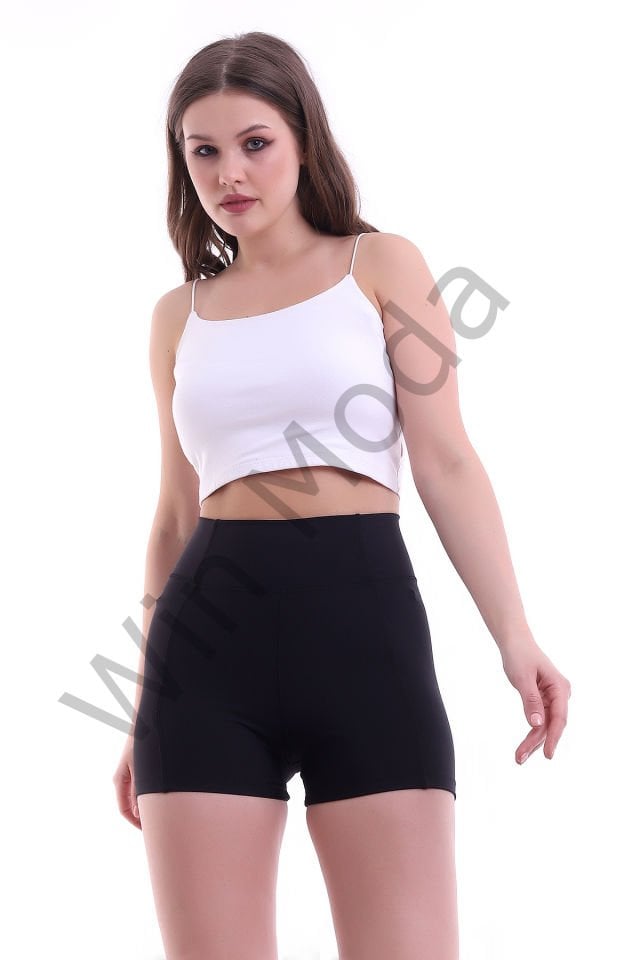KADIN CEPLİ TAYT ŞORT  KORSE KUMAŞ SIKILAŞTIRICI ŞORT TAYT /SPORTS TIGHTS SHORTS XL - SİYAH