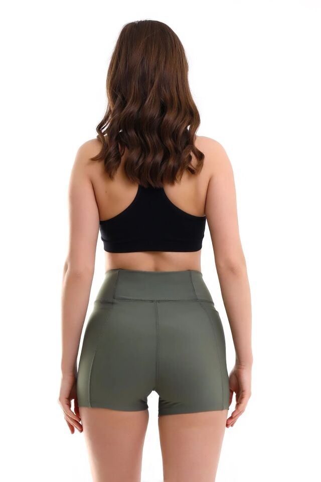 Kadın Sıkıştırıcılı Cepli Korse Kumaş Taytlı Şort XL - YEŞİL