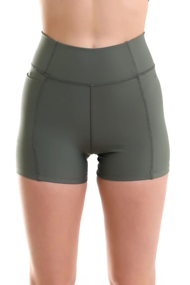 Kadın Sıkıştırıcılı Cepli Korse Kumaş Taytlı Şort XL - YEŞİL