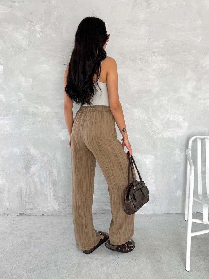 KADIN KETEN PANTOLON - ESKİTME KETEN KUMAŞ - KETEN XL - TABA