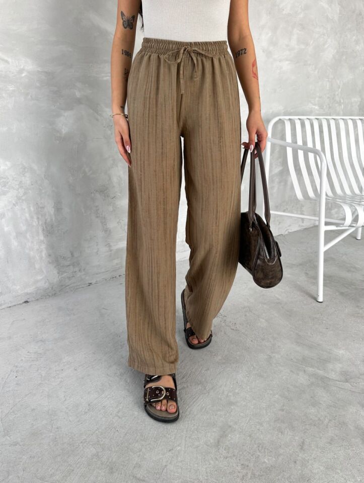 KADIN KETEN PANTOLON - ESKİTME KETEN KUMAŞ - KETEN XL - TABA