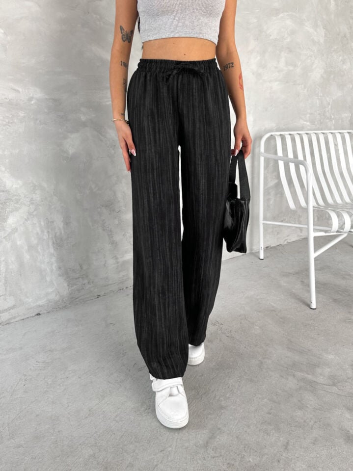 KADIN KETEN PANTOLON - ESKİTME KETEN KUMAŞ - KETEN XL - SİYAH-ANTRESİT