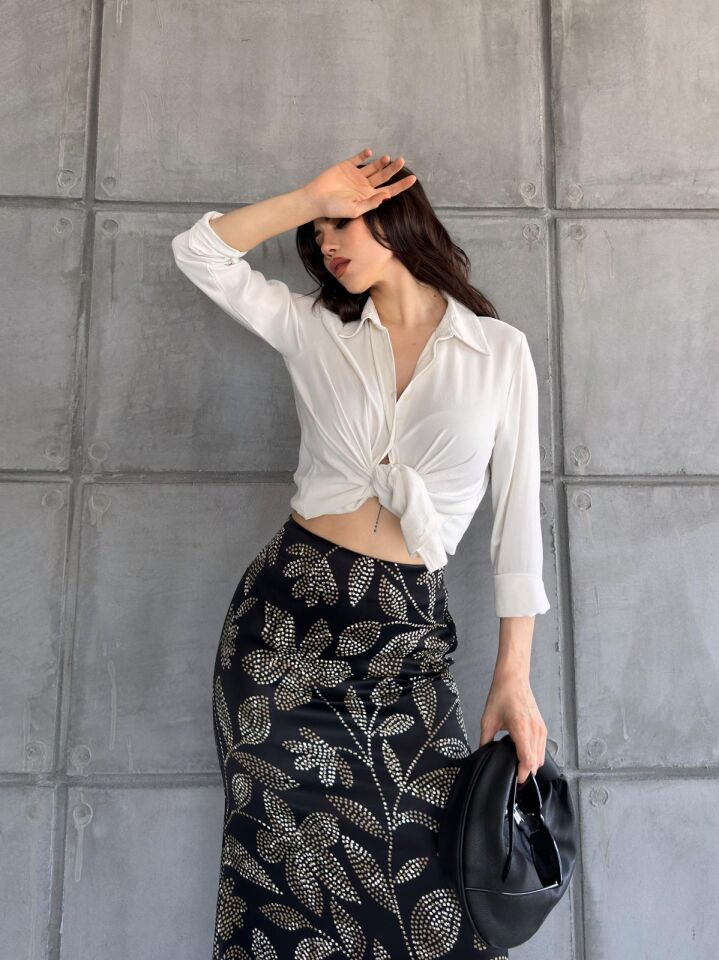 Kadın Uzun Desenli Saten Etek L - KOD-24