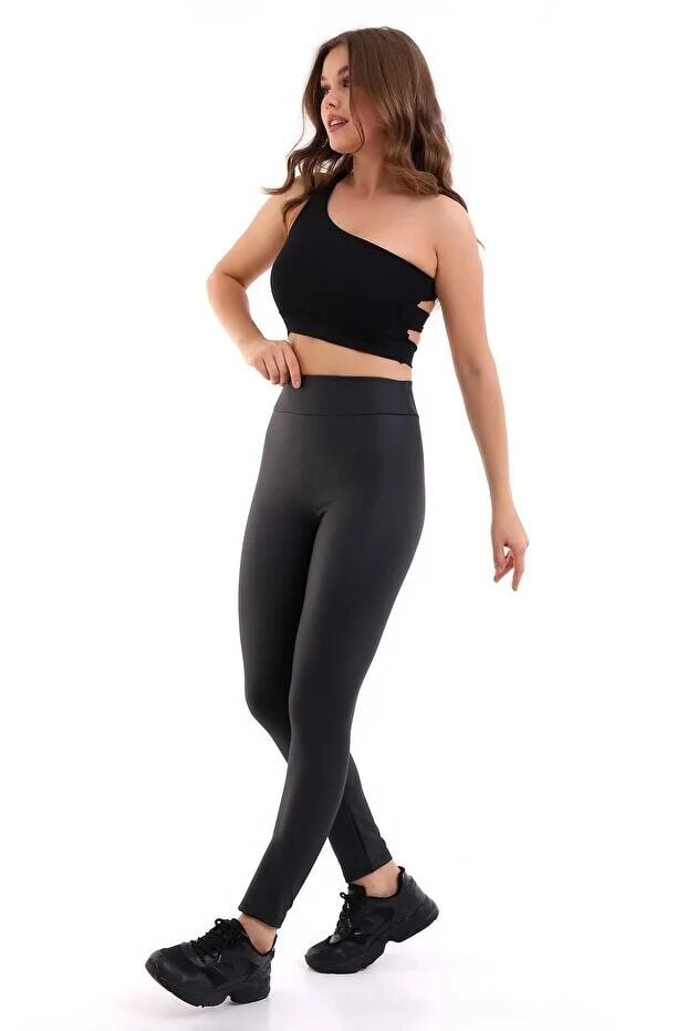 Yüksek Bel Mat Deri Tayt XL - SİYAH