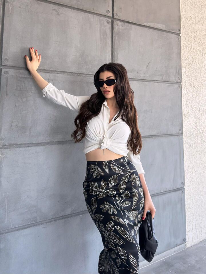 Kadın Uzun Desenli Saten Etek XL - KOD-24