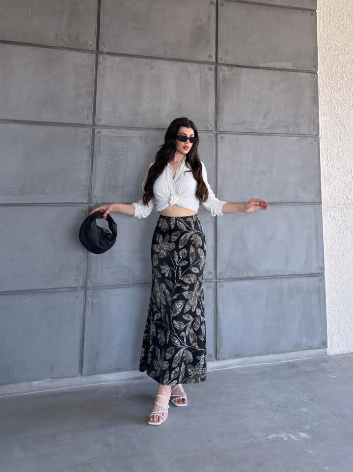 Kadın Uzun Desenli Saten Etek XL - KOD-24