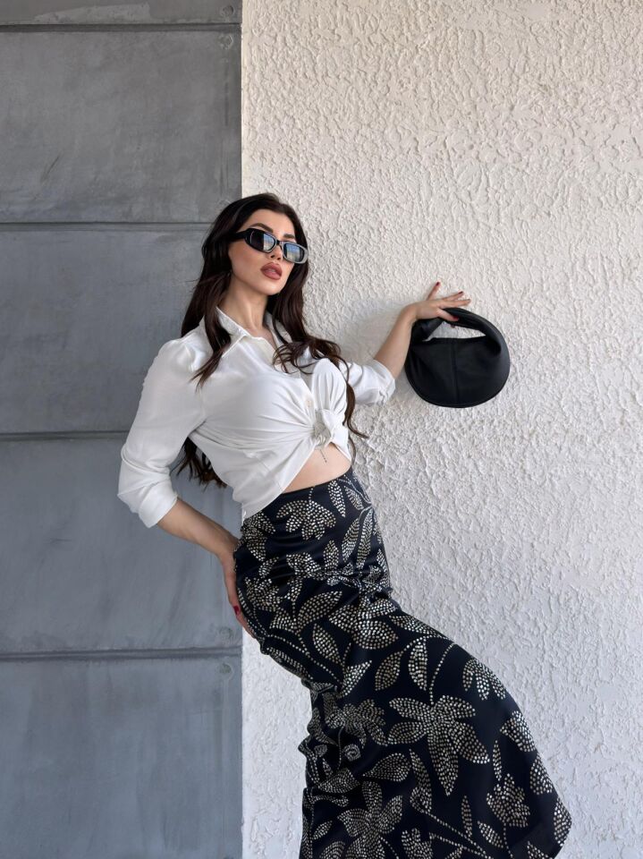 Kadın Uzun Desenli Saten Etek XL - KOD-24