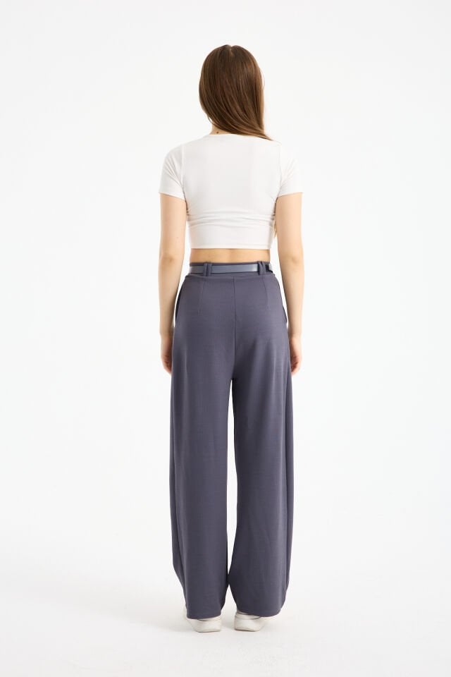 Kadın Esnek Ön Kemerli Ağaç Kabuğu Kumaş Pantolon 2461 XL - ANTRASİT KOYU GRİ