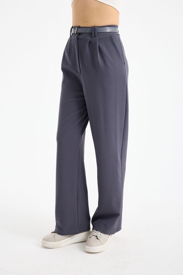 Kadın Esnek Ön Kemerli Ağaç Kabuğu Kumaş Pantolon 2461 XL - ANTRASİT KOYU GRİ