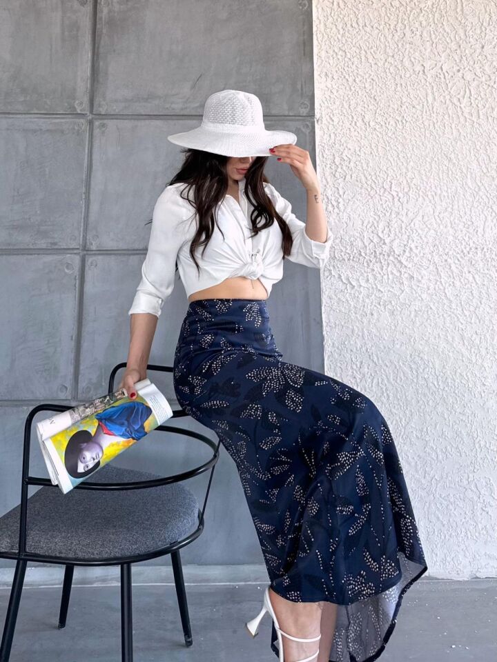 Kadın Uzun Desenli Saten Etek L - KOD-25