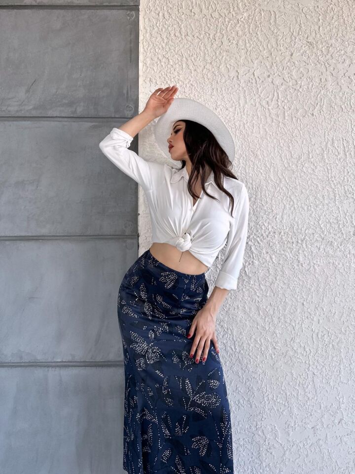 Kadın Uzun Desenli Saten Etek L - KOD-25