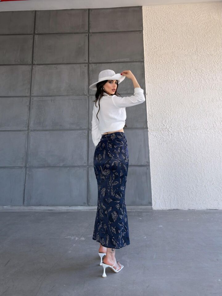 Kadın Uzun Desenli Saten Etek XL - KOD-25