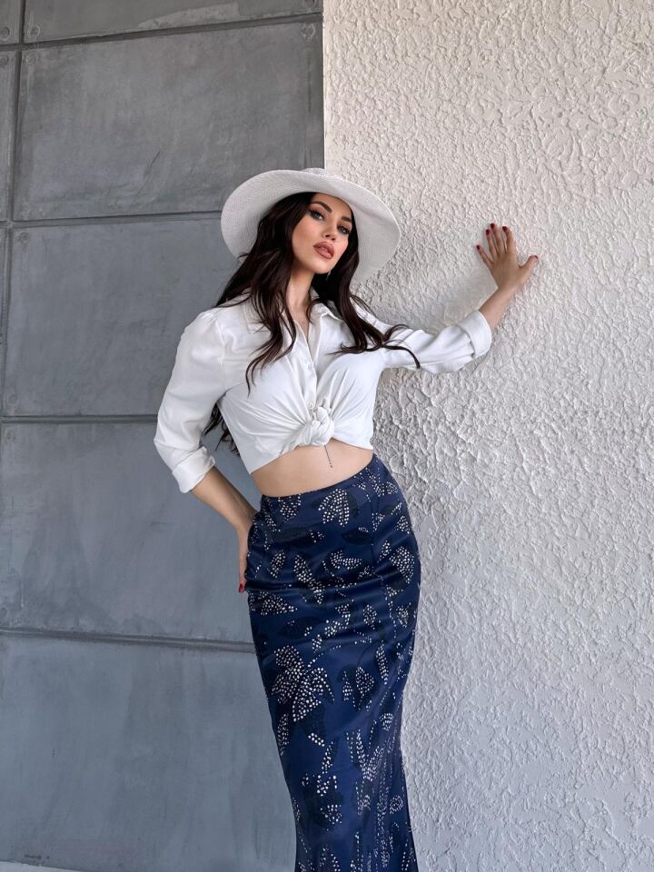 Kadın Uzun Desenli Saten Etek XL - KOD-25