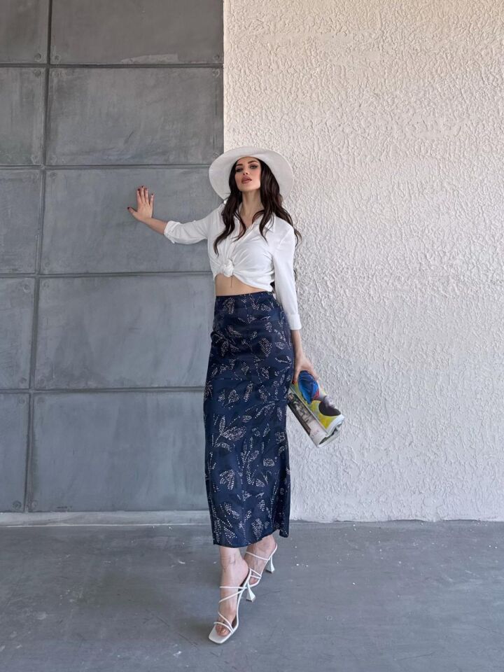 Kadın Uzun Desenli Saten Etek XL - KOD-25