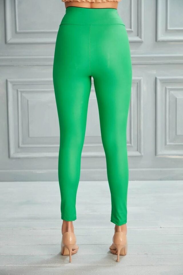 Halka Fermuar Detaylı Mat Suni Deri Tayt 2037 M - YEŞİL