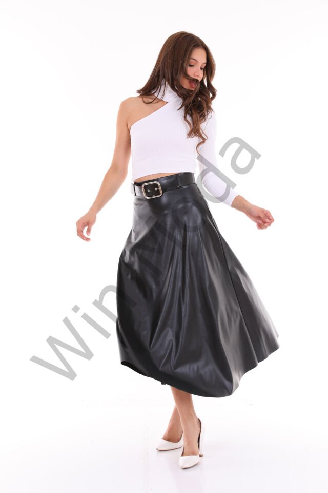 UZUN KLOŞ ETEK SUNİ DERİ M