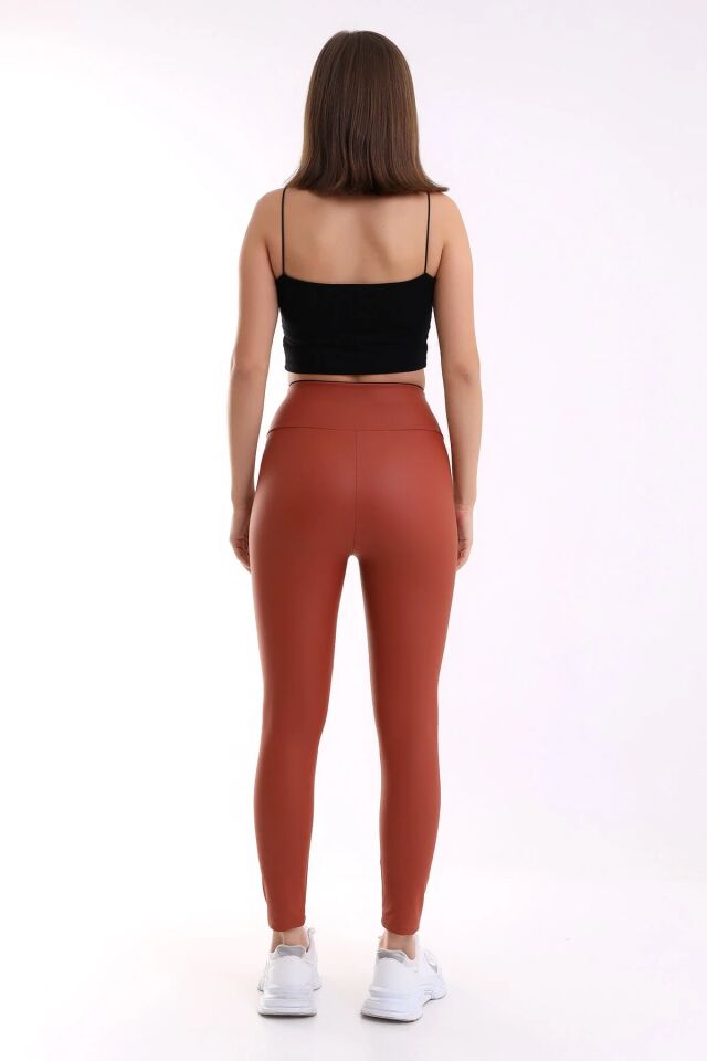 Halka Fermuar Detaylı Mat Suni Deri Tayt 2037 XL - TURUNCU