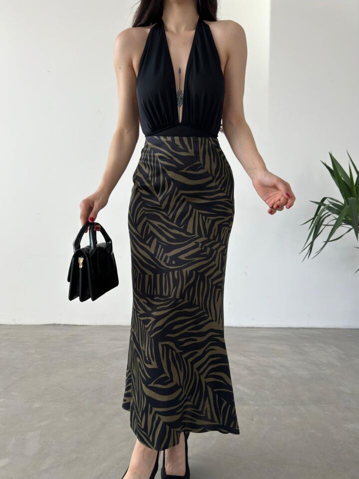 Kadın Uzun Desenli Saten Etek XL - KOD-26