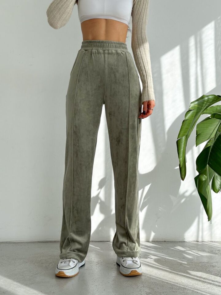 Kadın Geniş Paça Max Boy Kadife Pantolon 2251 M - ÇAĞLA YEŞİLİ