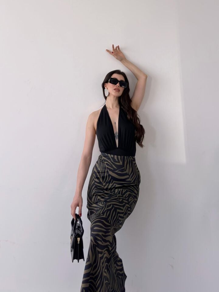 Kadın Uzun Desenli Saten Etek 3XL - KOD-26