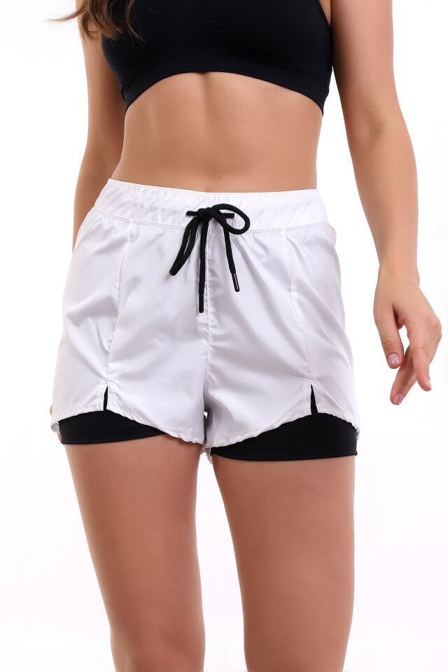 Kadın Beyaz Renk Survive Sporcu Taytlı Şort S