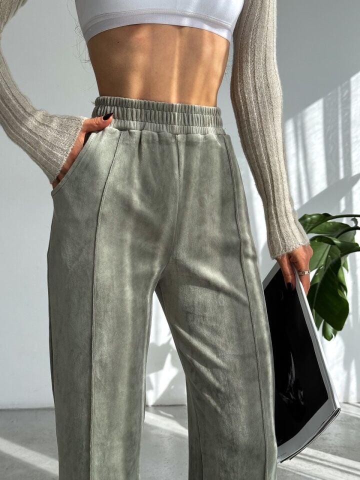 Kadın Geniş Paça Max Boy Kadife Pantolon 2251 XL - ÇAĞLA YEŞİLİ