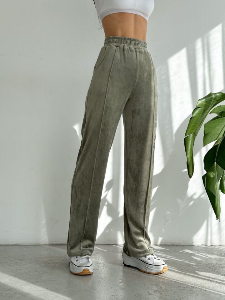 Kadın Geniş Paça Max Boy Kadife Pantolon 2251 XL - ÇAĞLA YEŞİLİ