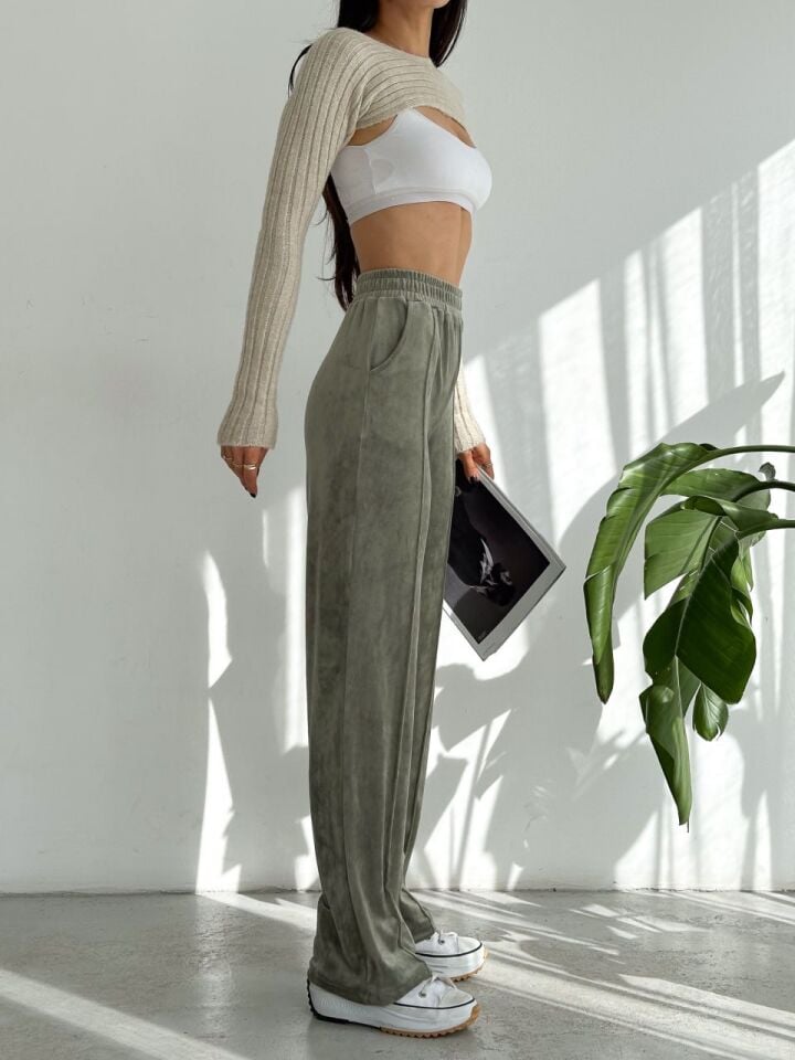 Kadın Geniş Paça Max Boy Kadife Pantolon 2251 XL - ÇAĞLA YEŞİLİ