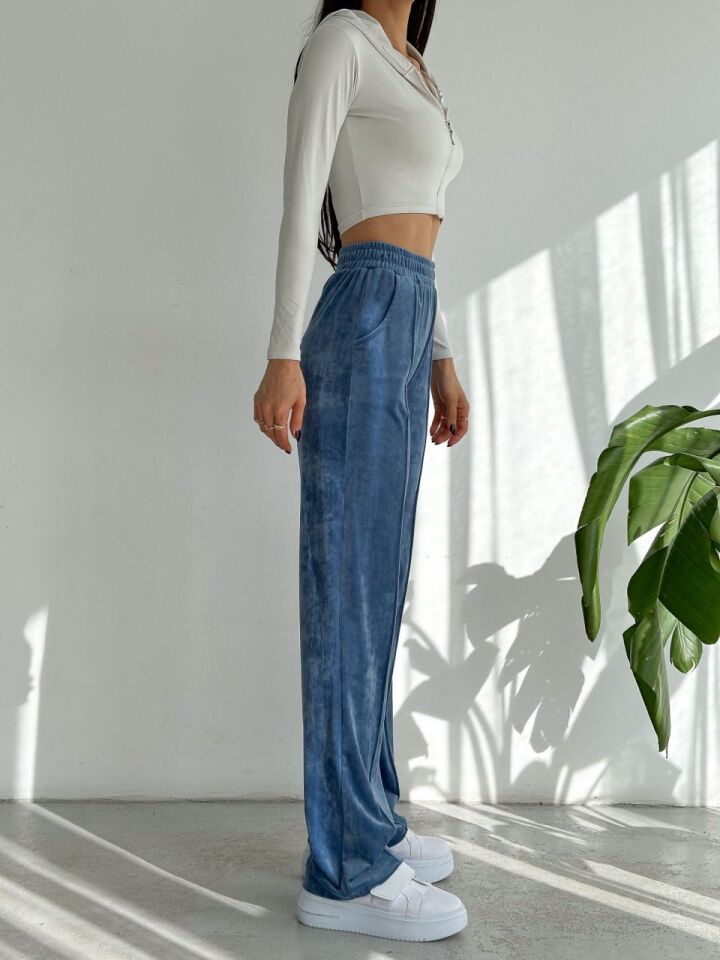 Kadın Geniş Paça Max Boy Kadife Pantolon 2251 M - İNDİGO LACİVERT