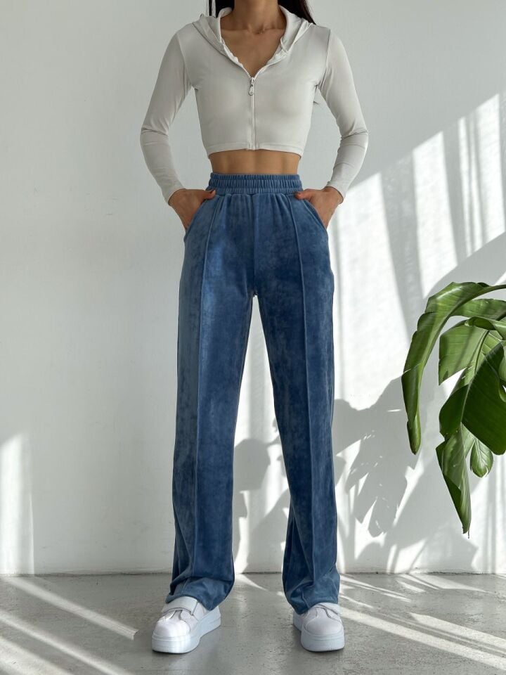 Kadın Geniş Paça Max Boy Kadife Pantolon 2251 XL - İNDİGO LACİVERT