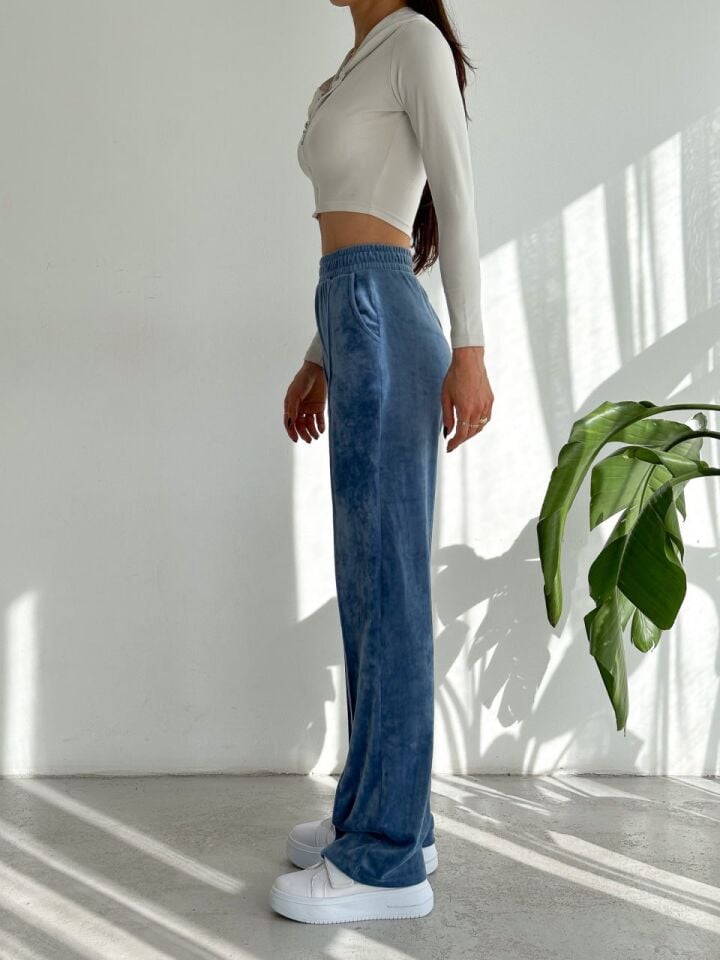 Kadın Geniş Paça Max Boy Kadife Pantolon 2251 XL - İNDİGO LACİVERT