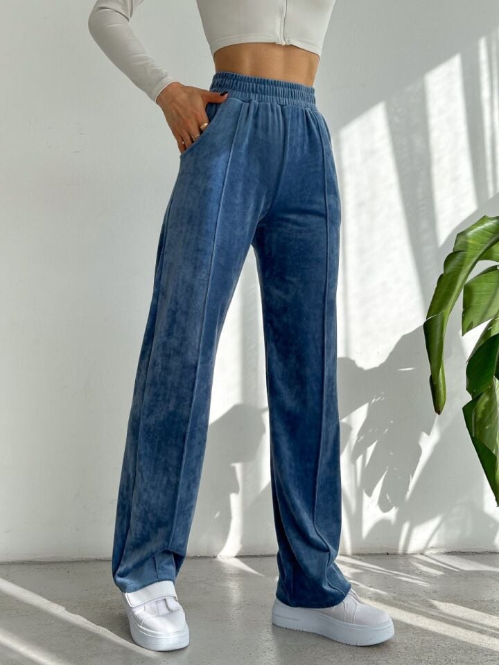 Kadın Geniş Paça Max Boy Kadife Pantolon 2251 XL - İNDİGO LACİVERT