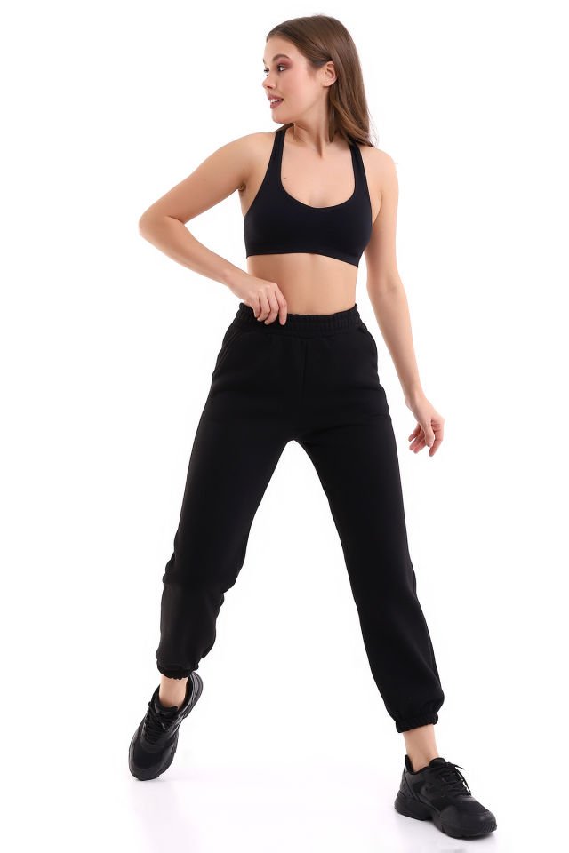 Kadın İçi Şardonlu 3'iplik  Jogger Kalın Kumaş Eşofman Altı M - SİYAH