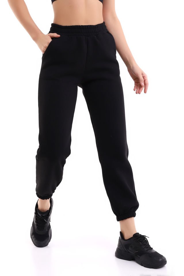 Kadın İçi Şardonlu 3'iplik  Jogger Kalın Kumaş Eşofman Altı M - SİYAH