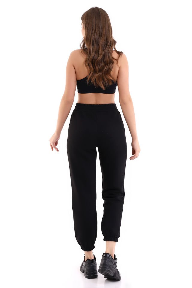 Kadın İçi Şardonlu 3'iplik  Jogger Kalın Kumaş Eşofman Altı M - SİYAH