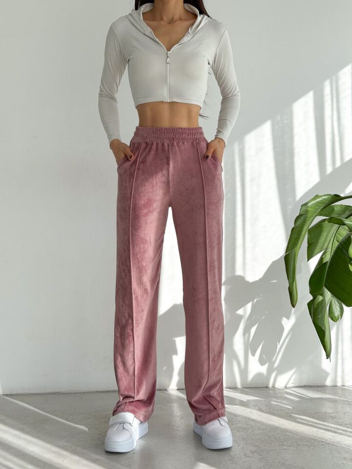 Kadın Geniş Paça Max Boy Kadife Pantolon 2251 S - PEMBE