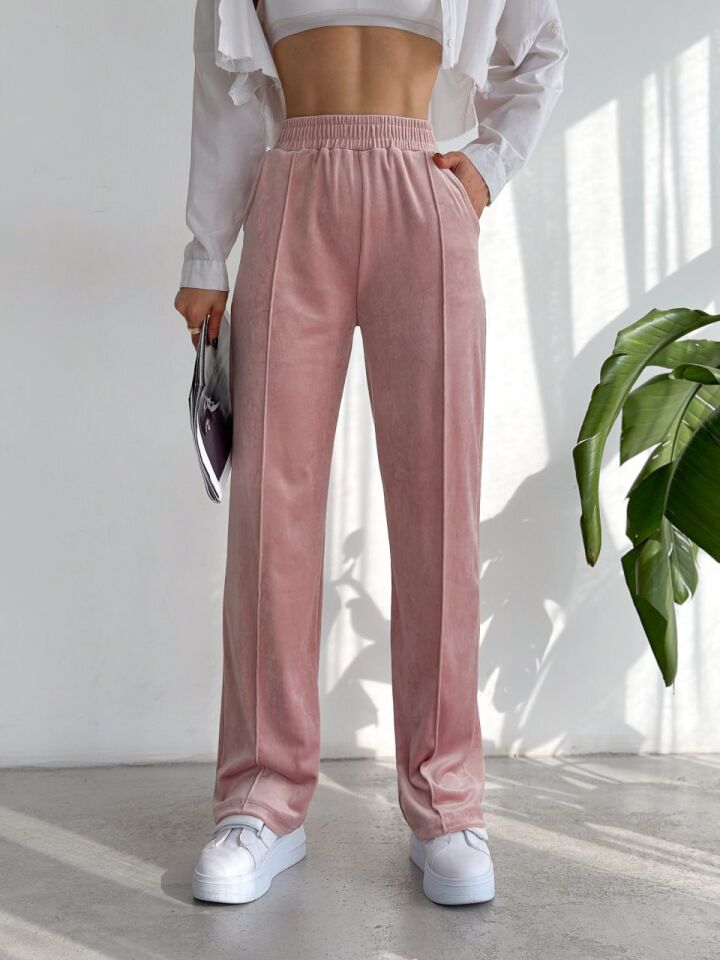 Kadın Geniş Paça Max Boy Kadife Pantolon 2251 M - PEMBE