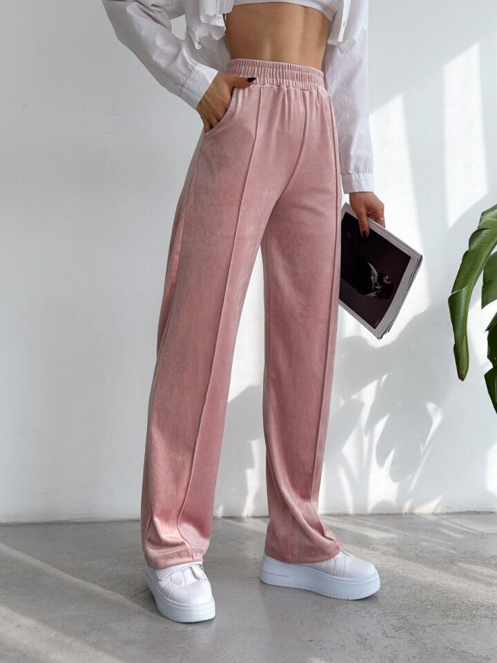 Kadın Geniş Paça Max Boy Kadife Pantolon 2251 M - PEMBE